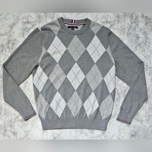 TOMMY HILFIGER 100%Cotton Crewneck pullover Sweater W/A Classic Argyle Pattern!